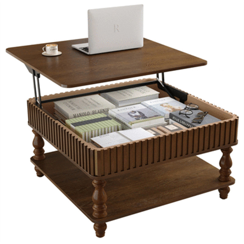 Table basse à plateau relevable cannelé 31,5 pouces avec rangement ouvert et caché (table incluse seulement), Noyer brun