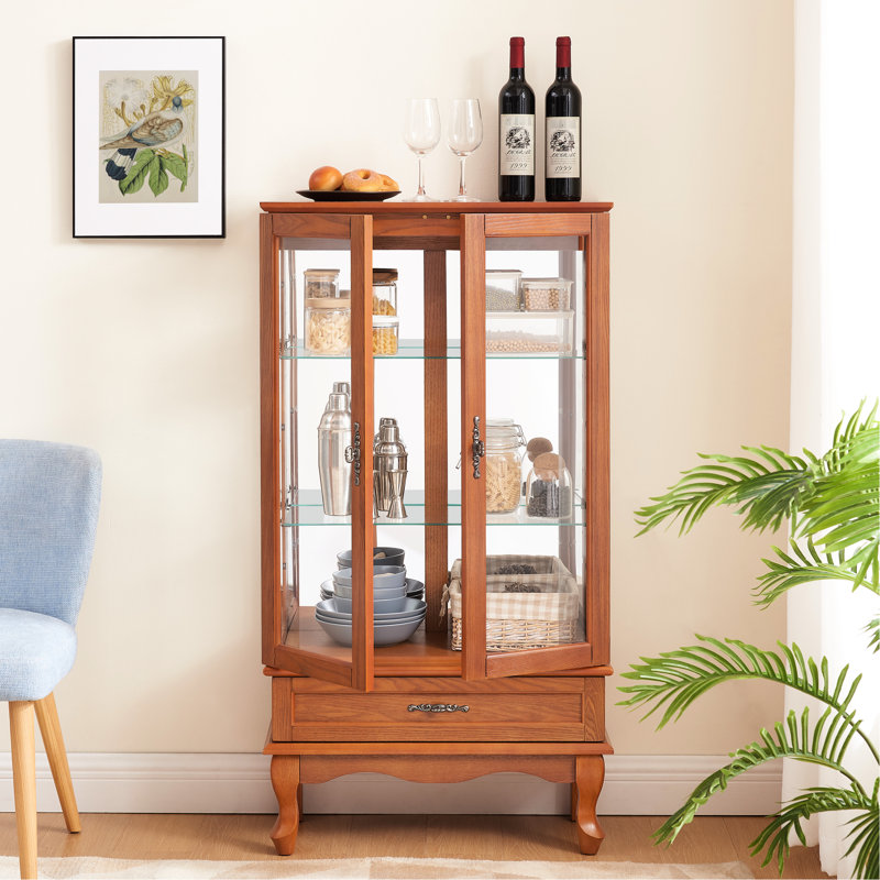 Armoire à vin exquise avec réglage des tablettes - 2 portes, 1 tiroir, présentoir en chêne réglable, Chêne