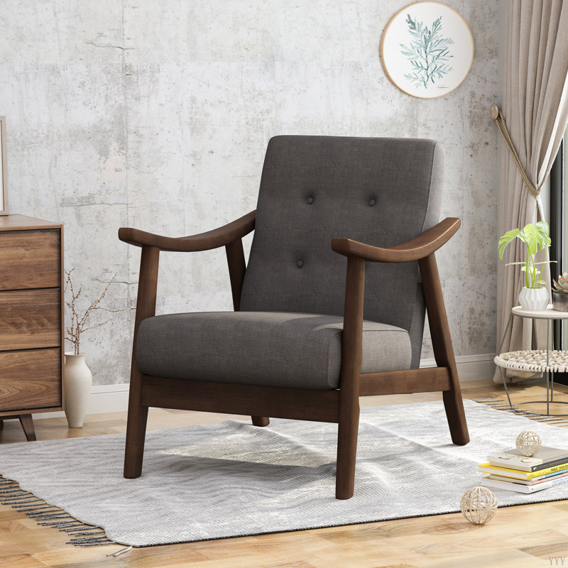 Chaise d'appoint Mid-Century moderne, fauteuil capitonné, Gris