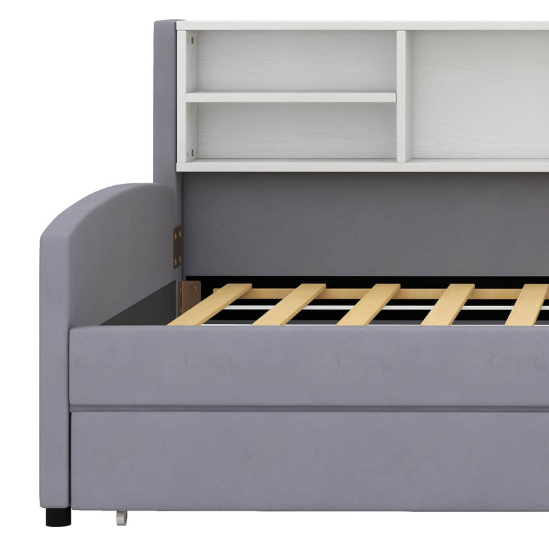  Lit plateforme tapissier simple avec rangement et tiroirs Lienke, Gris
