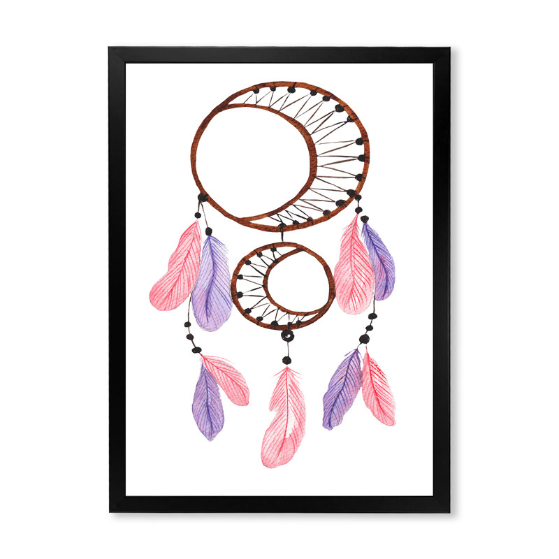 Attrape-rêves rose et mauve - reproduction sur toile, H 20 po x l 12 po x P 1 po, Toile avec cadre photo noir
