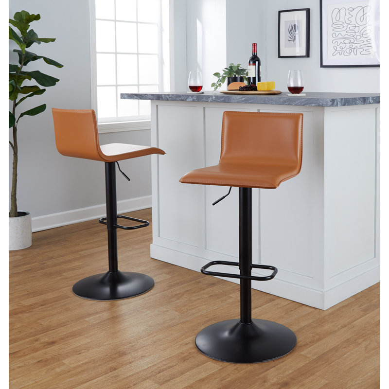 Camel Faux Leather Adjustable Swivel Bar Stools with Chrome Base