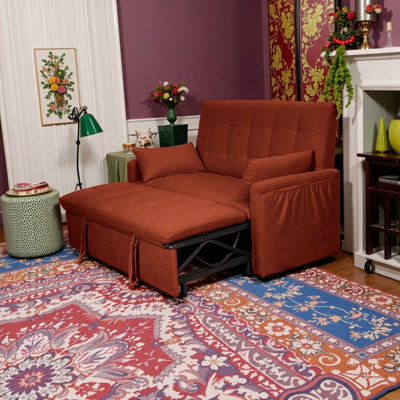 Grand canapé-lit en tissu de 61 pouces avec poches de rangement à dossier réglable et structure renforcée