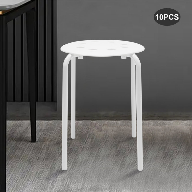 10 Pack Stacking Backless Stools Set with Metal Frame, White