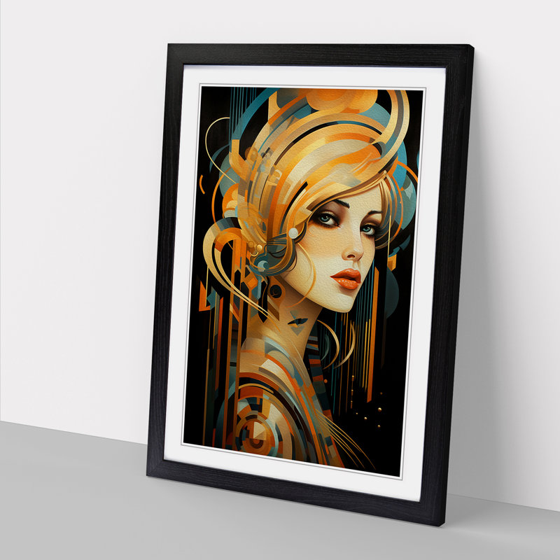 Art Deco Woman Modern Art Framed Print, 46cm H x 34cm W, Black Framed