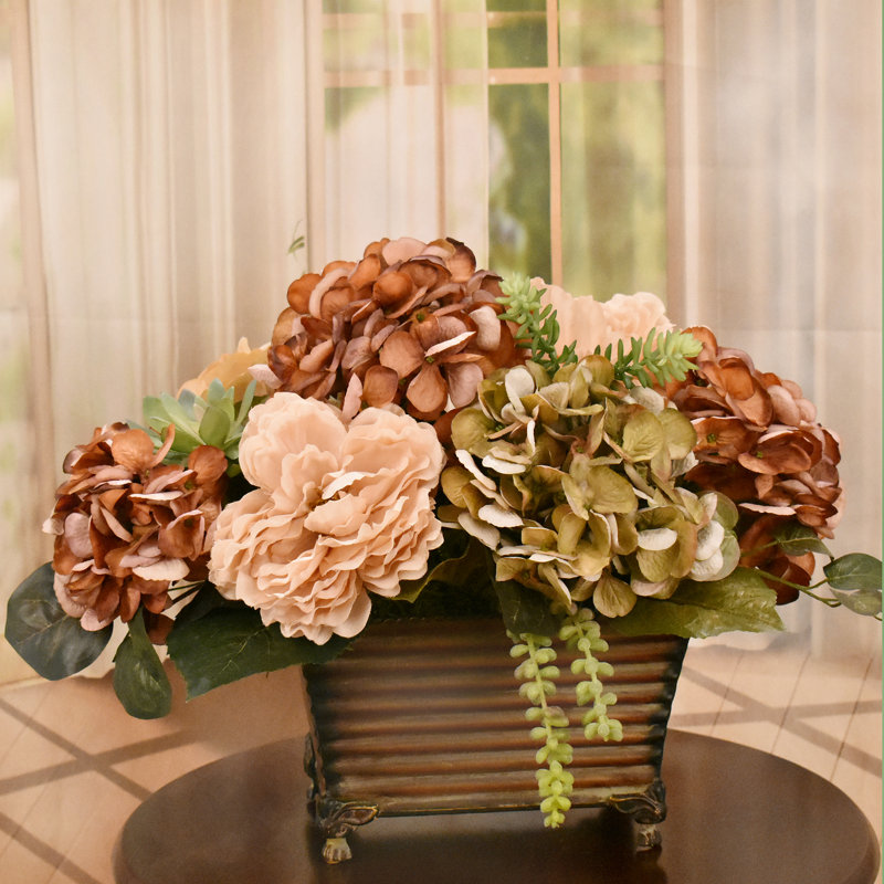 Faux Silk Hydrangea Arrangement in Vase