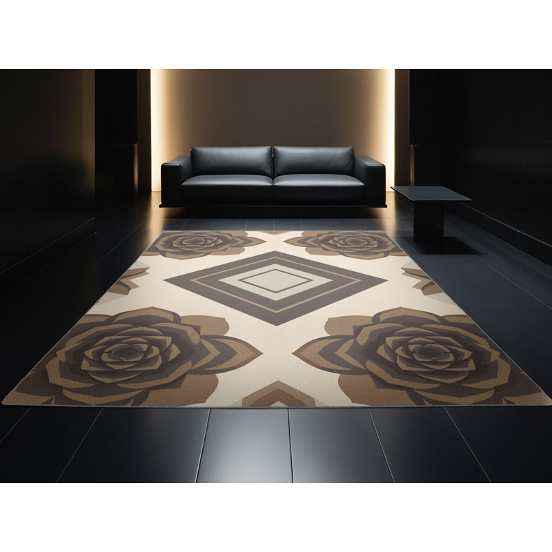 Machine Washable Orlandra Echeveria Modern & Contemporary Geometric Shapes Rug in Gray – Gray Binding, 7' Square