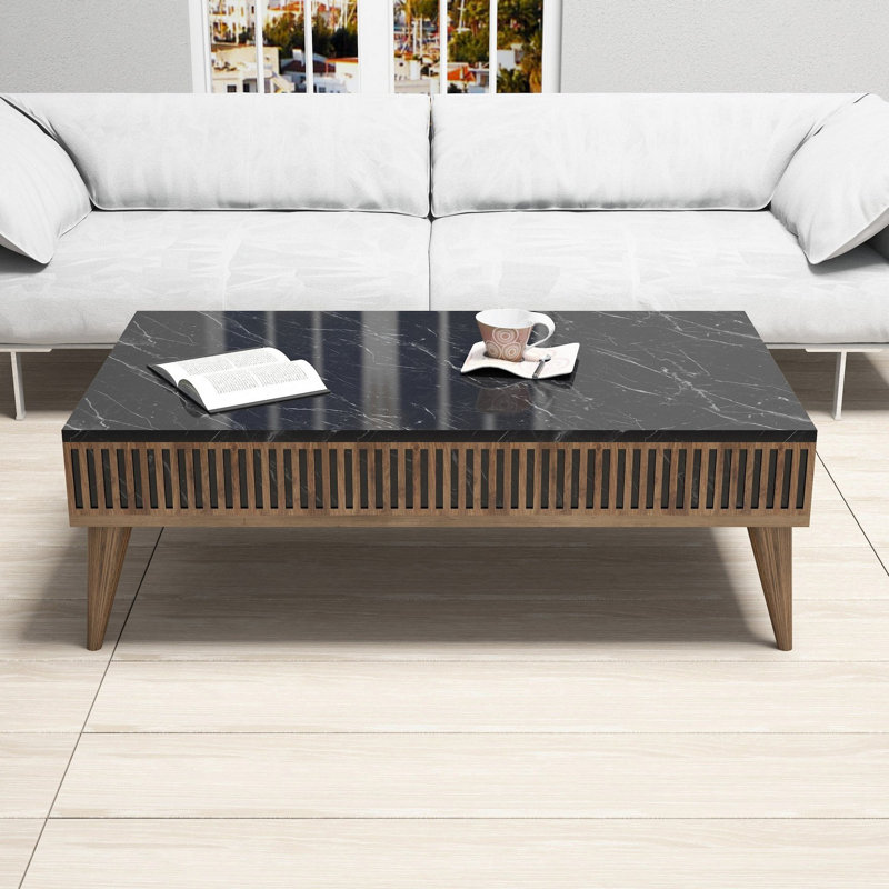 Modern Living Room Furniture Set, Walnut & Black | 100% Melamine Coated Particle Board | TV Stand (70.9 x 15.7 x 13.8 in), Wall Shelf (70.9 x 19.1 x 7.9 in), Coffee Table (41.3 x 13.6 x 23.6 in) | Sleek Design, Multiple Shelves, Wall-Mountable