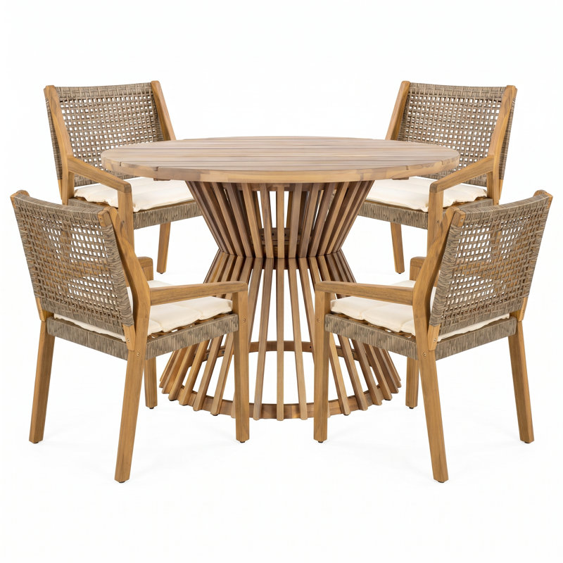 Ensemble de salle à manger de patio moderne en bois d'acacia 4 personnes Decia, Beige