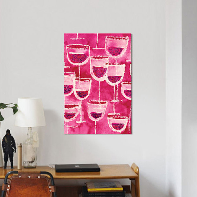 «Wine Glasses», reproduction d'art sur toile, H 48 po x l 32 po x P 1,5 po, Toile avec cadre noir, Blanc
