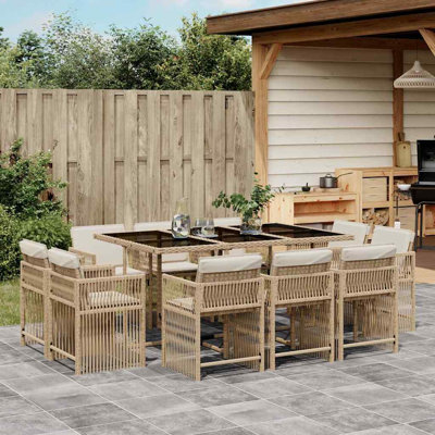 11 Piece Garden Dining Set with Cushions Poly Rattan