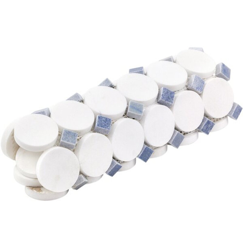 Kinetic 1x2 Circles Polished Thassos and Carrara Marble Mosaic Tile