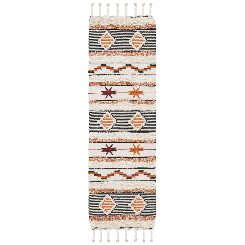 Tapis ivoire / gris en laine / coton noué à la main de style sud-ouest Bakerhill, Tapis de couloir 2 pi 3 po x 6 pi