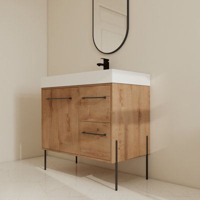 36" Free-Standing Bathroom Vanity Set With Resin Sink , Floorstanding Vanity With Soft Close Door And 2 Drawers