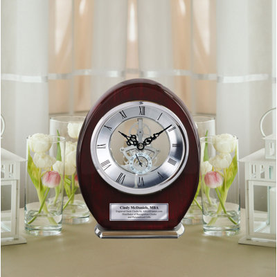 Horloge de table de balise gravée ovale en bois avec horloge Davinci