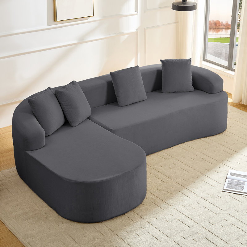 Causeuse incurvée 59 po avec tissu chenille et 4 coussins, Gris foncé