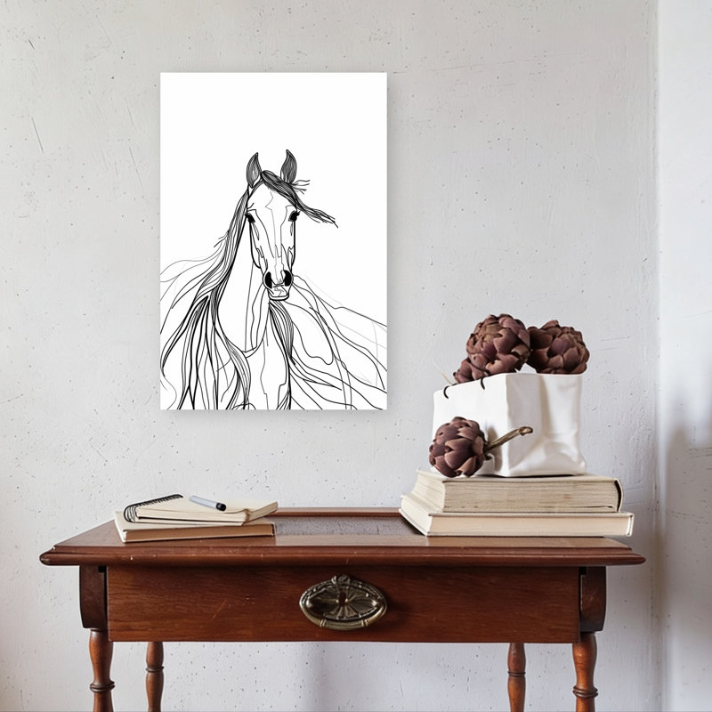 Art mural cheval contemporain à crinière, H 24 po x l 16 po