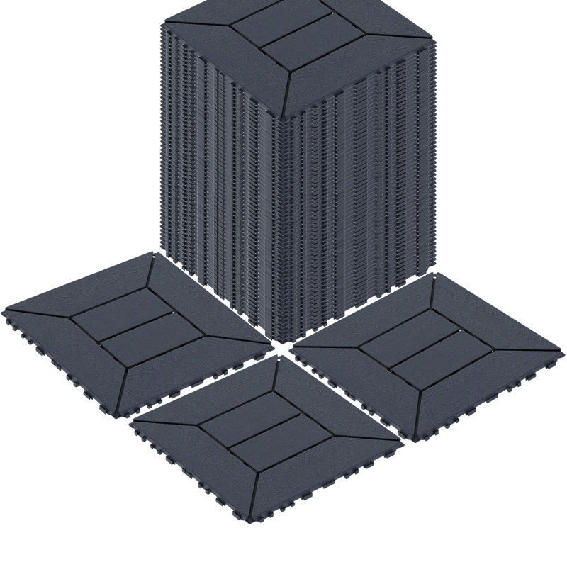 Carreaux de terrasse 12 po x 12 po en plastique gris à emboîtement toutes saisons (44 PCS)