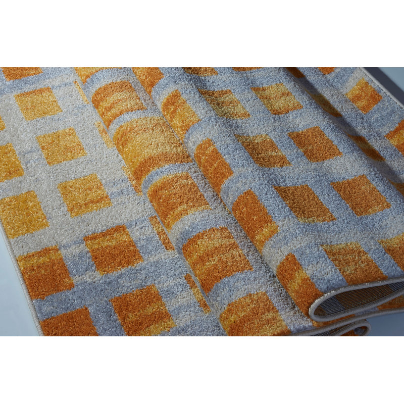 Tapis géométrique gris / orange Pinheiro, Rectangle 3 pi 9 po x 5 pi 5 po
