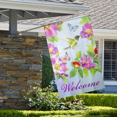 Drapeau extérieur floral Welcome Hummingbird