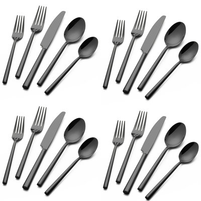Ensemble de couverts 20 pièces en acier inoxydable forgé noir avec ustensiles de service pour 4