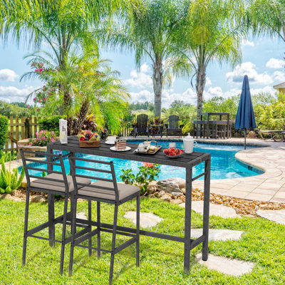 55" 2-Person Patio Bar Dining Set Dining Table Chairs Outdoor/Indoor, Balcony Bar Dining Table Chair set, Balcony Picnic table