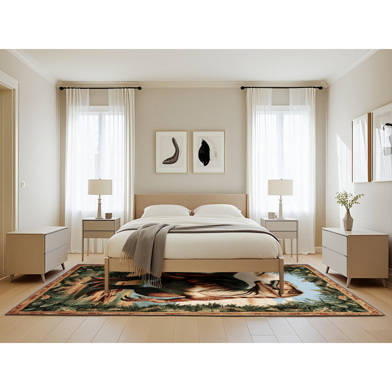 Tapis brun dinosaures lavable à la machine, Rectangle de 5 pi x 8 pi