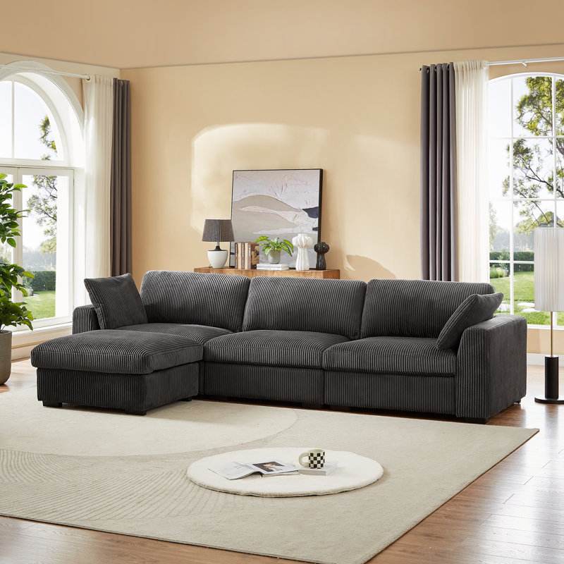 130" Modular Oversized Sectional Sofa with Movable Ottoman and Washable Zippered Pillows and Back Cushions