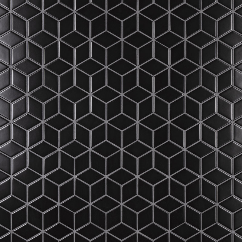 Metro Rhombus 10-1/2 " x 12-1/8 " Porcelain Mosaic Floor & Wall Tile, Matte Black