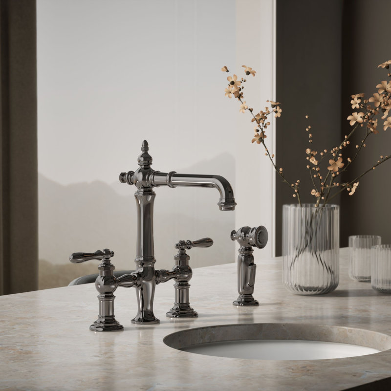 Artifacts® Bridge Faucet with Side Spray, Lever Handle, Vibrant Titanium
