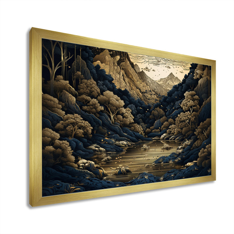 Illustration d'une montagne - impression, H 12 po x l 20 po x P 1 po, Encadrement doré