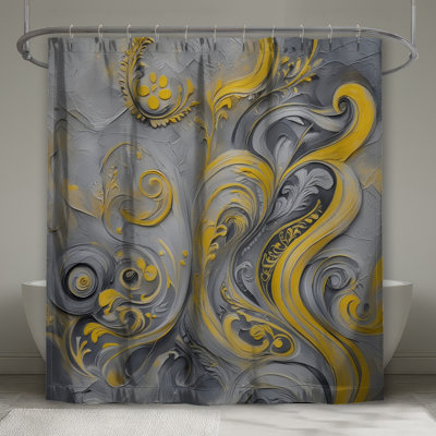 Yellow Gray Swirls Shower Curtains Extra Long