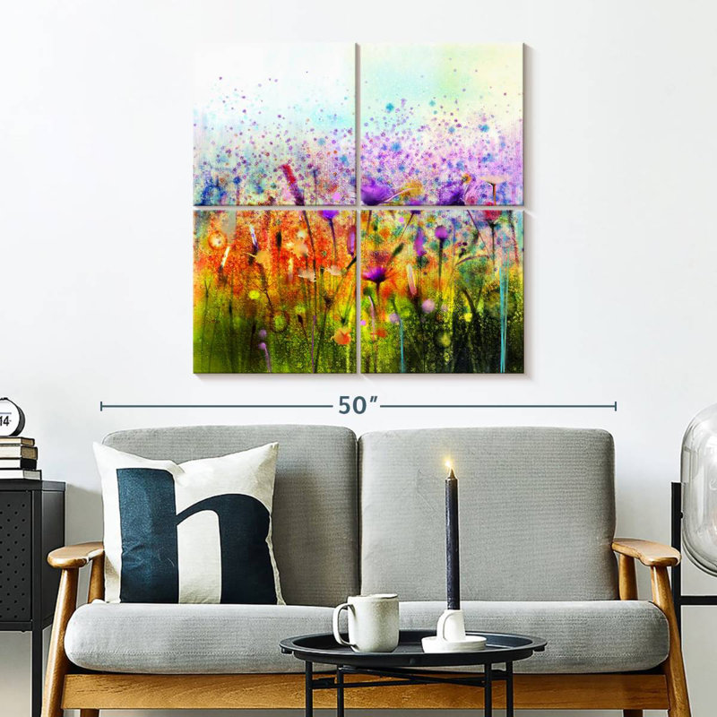 Fleurs de printemps au pré, H 32 po x l 32 po
