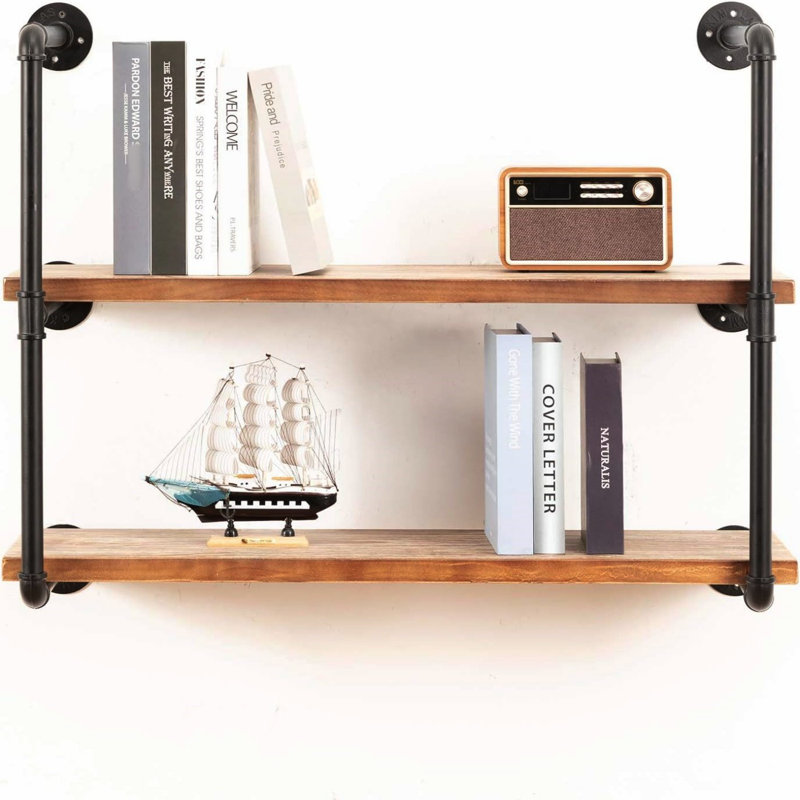 Rustic Floating Book Shelves For Wall, Metal Hanging Storage Organizer Rack, Decorations Display Stand, Shelving Unit For Kitchen Balcony Bathroom Bedroom Living Room