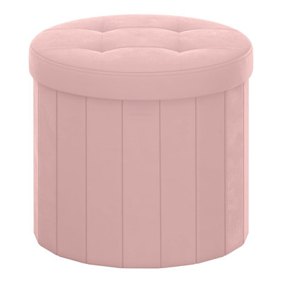 Round Storage Ottoman, Folding Footrest Stool With Removable Lid, Easy Assembly, Velvet Vanity Stool For Bedroom, Living Room, Entryway, Jelly Pink