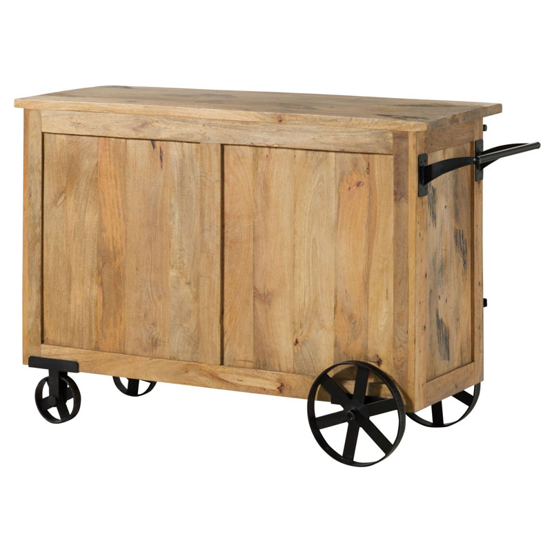 Railway Solid Wood Bar Cart, Natural Wood
