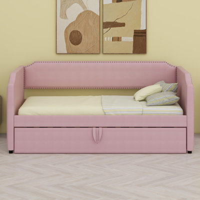 Velvet Upholstered Daybed With Pop Up Trundle