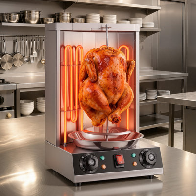 Four rotatif vertical de comptoir de 15 lb, rôtissoire à shawarma, corps en acier inoxydable, 2500 W, contrôle de température à deux zones, bac de récupération des graisses, récupérateur de viande, pour poulet, bœuf, mouton et porc
