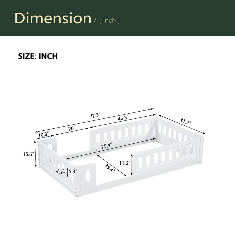 Wood Twin Size Platform Bed With Guardrail