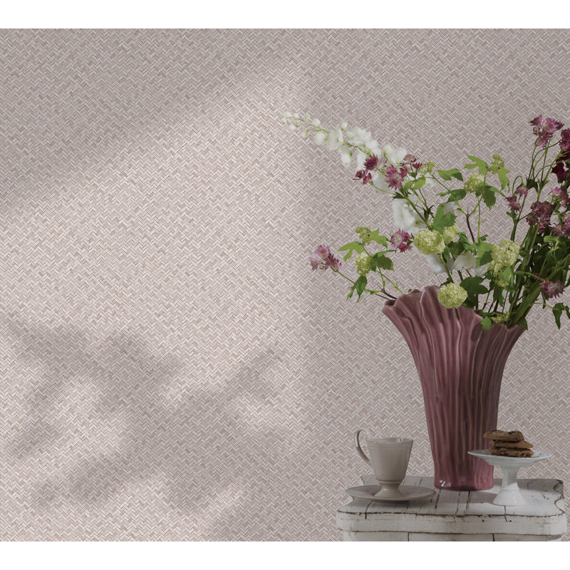 Flora Collection Chevron Weave Wallpaper Roll, Pink