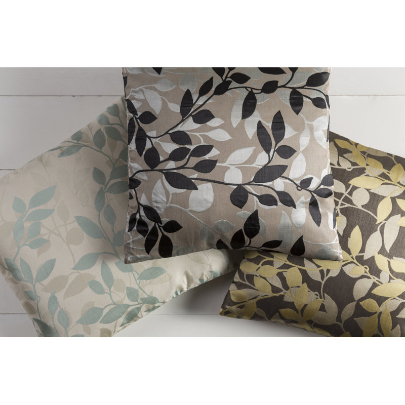 18" Aqua and Dark Green Embroidered Polyester Pillow