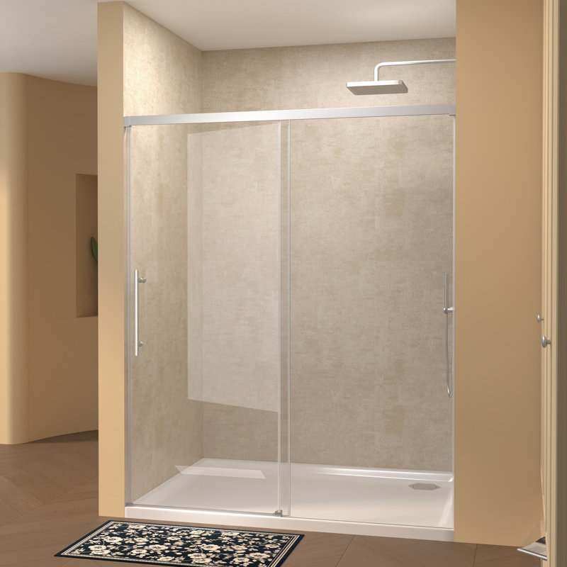 60-inch Chrome Frameless Single Sliding Shower Door, Chrome