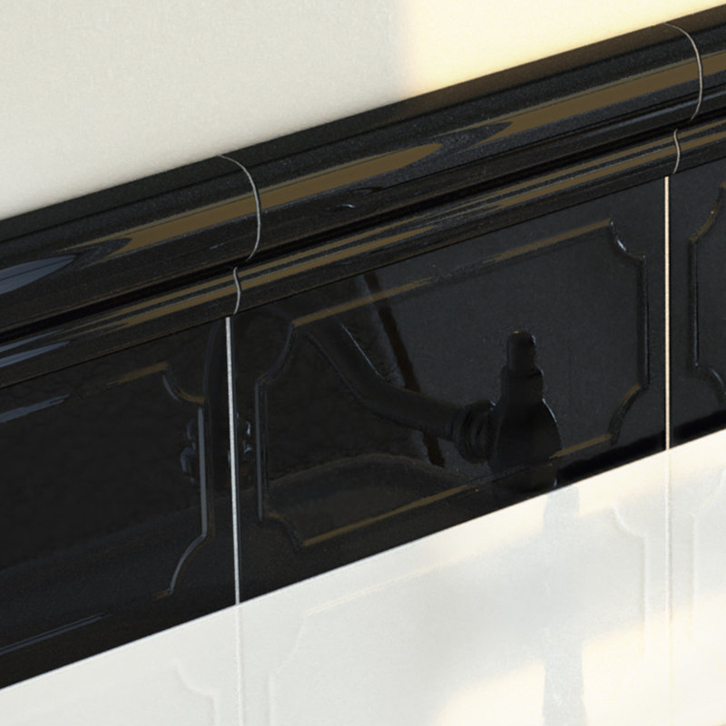Santorini 7.9" x 2" Glossy Ceramic Mudcap Tile Trim in Nero