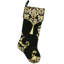 Chaussette de Noël 21,5 po en velours de damas noir et doré avec pampille