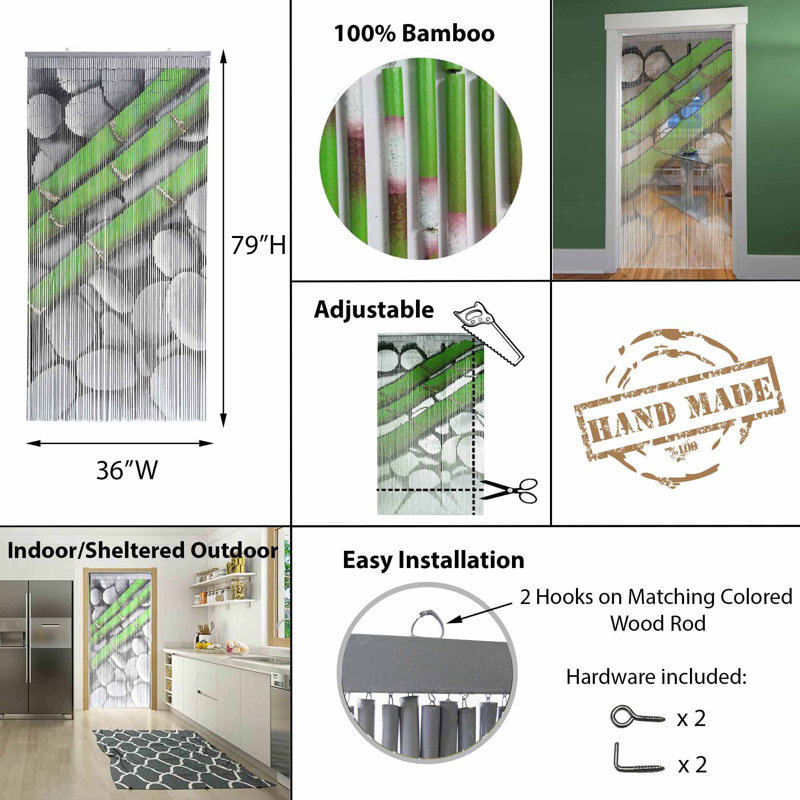 Bamboo Beaded Door Curtain 90 Strings 79 H x 36 W Pebbles