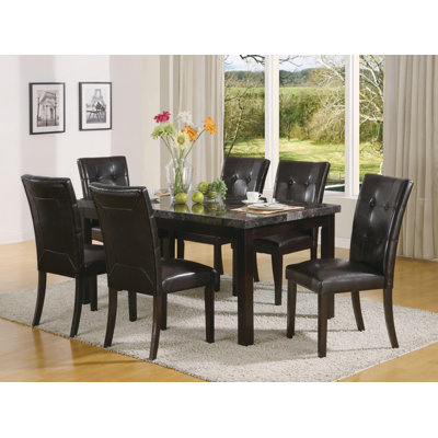 7Pc Black-Gray Top Faux Marble Dining Table With Parson Chair -  Red Barrel StudioÂ®, D730A323FF5D41BE9F3FED37CDCFD596