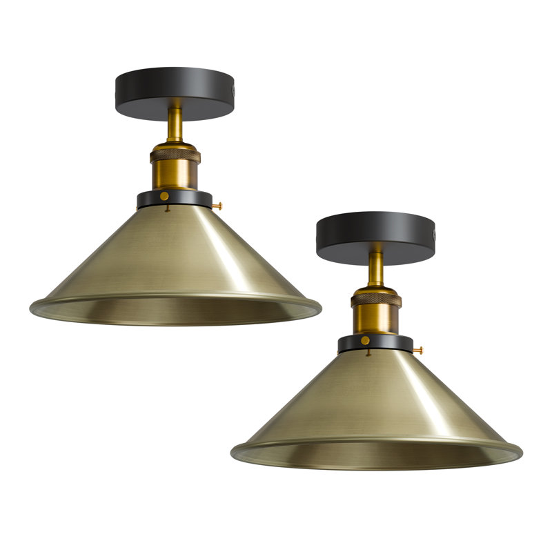 Semi Flush Mount, Black, Green Brass