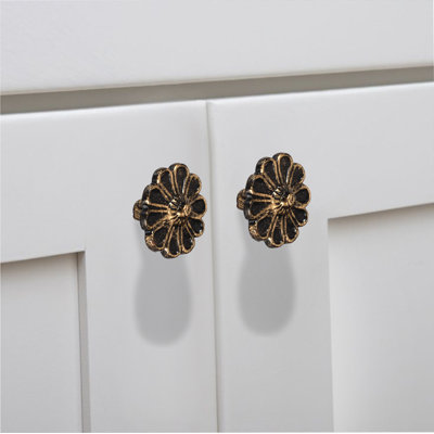 Beautiful Flower 1 5/6" Distressed White Cabinet Knob, Drawer Knob