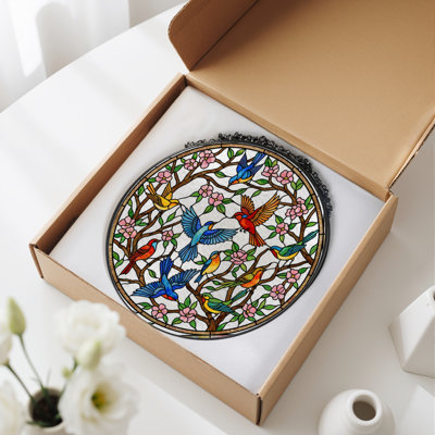 Panneau de vitrail 12 "H Birds Flowers