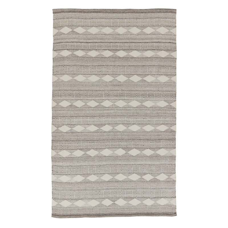 Tapis intérieur / extérieur en polyester tissé à la main Wendy Jane en brun / gris / taupe / ivoire, Rectangle de 5 pi x 8 pi